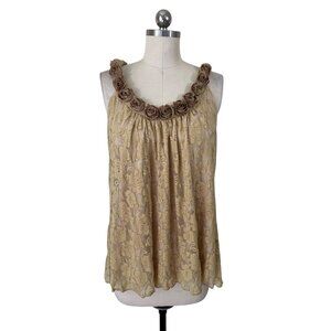 Nue Options Y2K Top Womens Large Ivory Lace Floral Cottage FallCore Boho